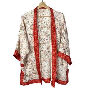 Max Studio White & Red Floral Short Sleeve Boho Kimono M